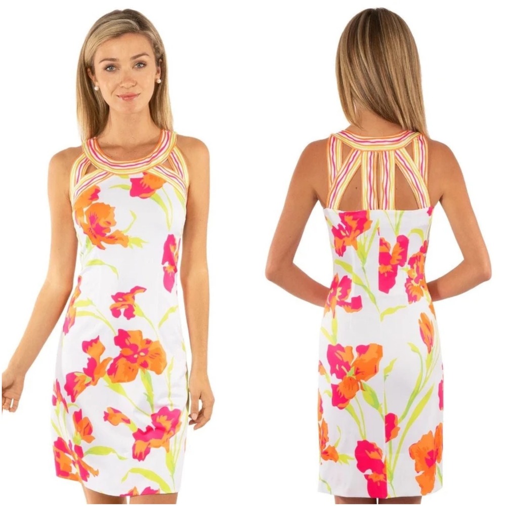 Gretchen Scott Isosceles Dress Iconic Iris Jersey Floral Resortwear S NEW Preppy